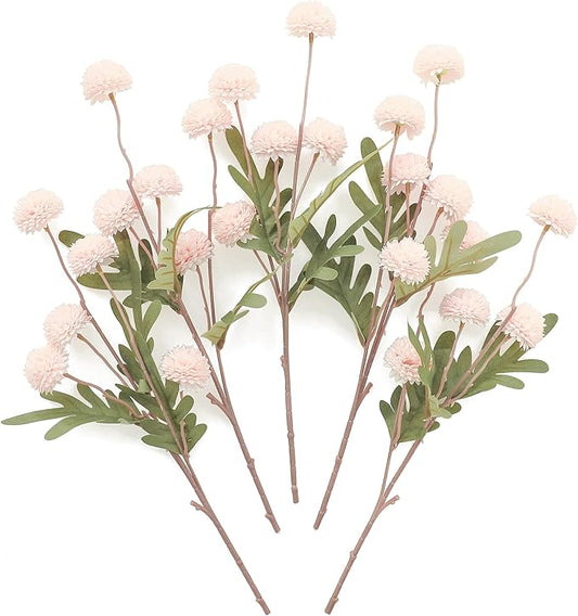 Floroom 5pcs Blush Faux Silk Mums Artificial Flowers, Bulk Fake Small Mini Chrysanthemums with Stems for DIY Pink Wedding Centerpieces Floral Arrangements Vase Fillers Home Decorations