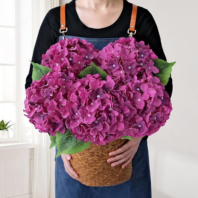 JINWOE Dark Purple Flowers for Decoration,5Pcs 20Inch Large Lifelike Silk Flowers for Indoor Bouquet Table Centerpieces Floral Arrangements Home Wedding Home
