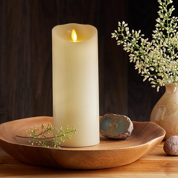 Luminara Scalloped Edge Flameless LED Candle - Ivory 3.5" x 8.75" - Real Wax Pillar Battery Operated Moving Flame w/Timer Unscented 1000Hr Runtime
