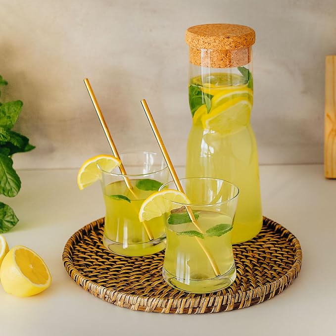 Krosno Glass Water Carafe With Natural Cork Stopper, 33.8 oz, Splendour Collection, Water and Juice, Birthday, Celebration, Party, Restaurant, Everyday Use, Dishwasher Safe, Made in Europe