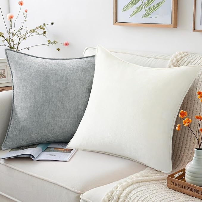 decorUhome Summer Couch Throw Pillow Covers 16x16 Set of 2, Decorative Soft Velvet Modern Cozy Chenille Pillow Cases with Elegant Design for Sofa Bed Living Room Home Decor, Ultimate Gray