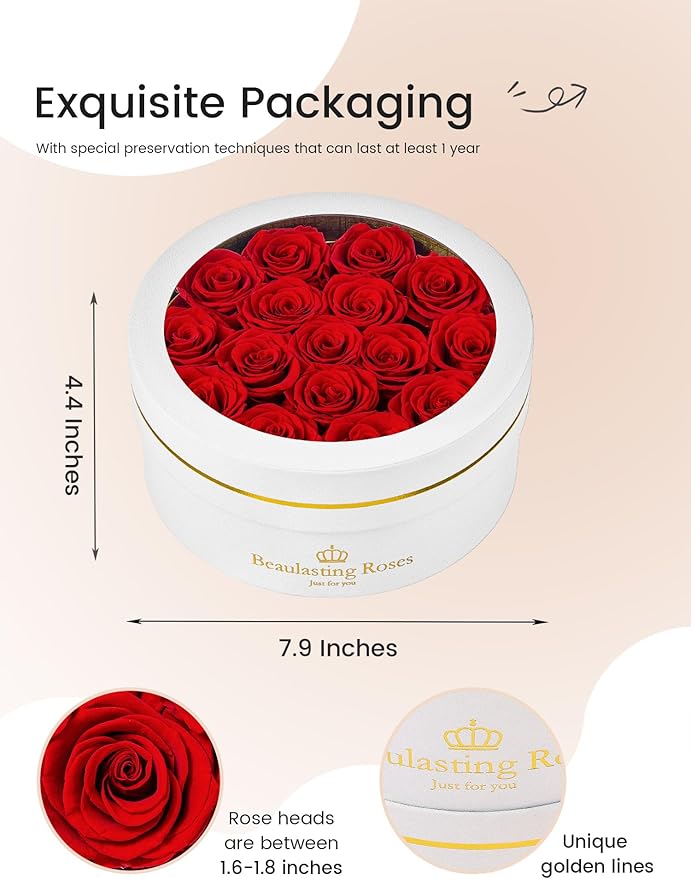 16 Preserved Roses Forever Flowers Real Roses in a Box Mother's Day Birthday Flowers for Her Mom Women Wife Valentine's Day, Red Roses