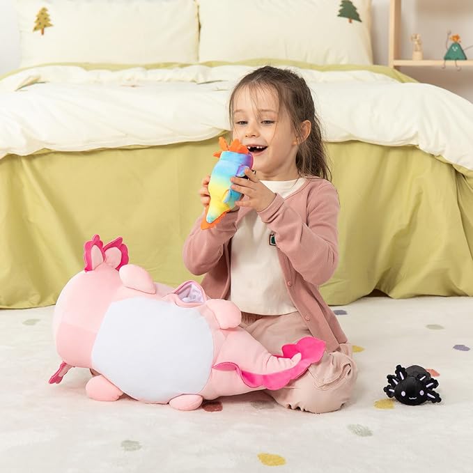 MaoGoLan Giant Axolotl Plush with 3 Babies Inside-23.5" Large Ultra Soft Stuffed Animals Throw Pillow-Squishy Plush Collection Gift for Axolotl Lover,Kids,Teens