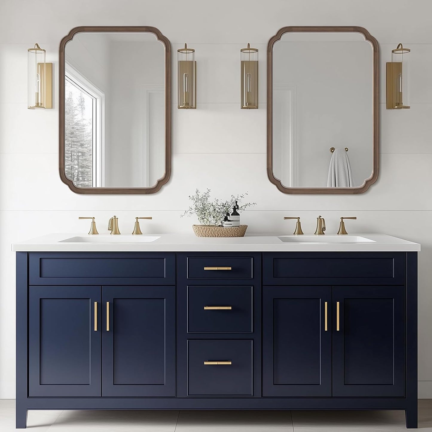 WallBeyond Wood Bathroom Mirror for Wall Mounted with Rounded Corner Wood Frame for Entryway, Living Room or Bedroom Home Decor Vertical or Horizontal Hanging [24" x 36" Walnut Color]