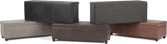 SIMPLIHOME Avalon Storage Ottoman Bench - 48" Wide x 16" High Upholstered Vegan Leather Rectangular Lift-Top Ottoman in Distressed Grey Taupe, Contemporary Bench for Living Room with High-Density Foam