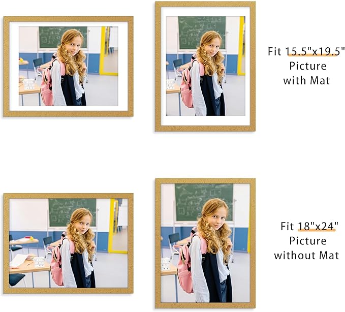 Picrit 18x24 Picture Frame Set of 12, Display Photos 16 x 20 with Mat or 18 x 24 without Mat, Wall Gallery Poster Frames Display for Home Decor, Gold