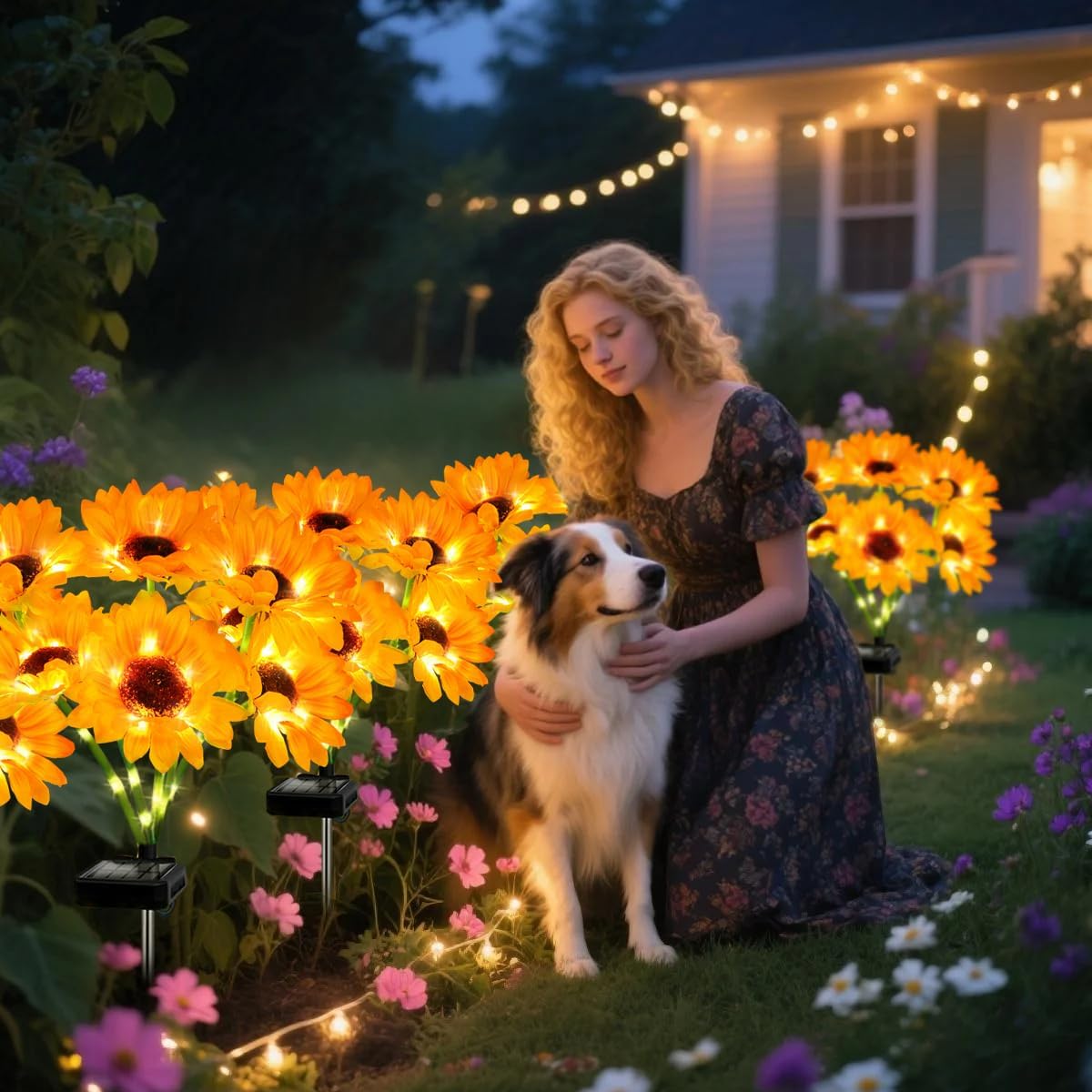 Solar Sunflower Lights 2 Pack with 12 Sunflower Solar Lights Outdoor Garden Decor Birthday Gift for Mom Women Grandma,Waterproof Solar Flower Garden Stake Lights for Yard Landscape Patio Lawn Pathway