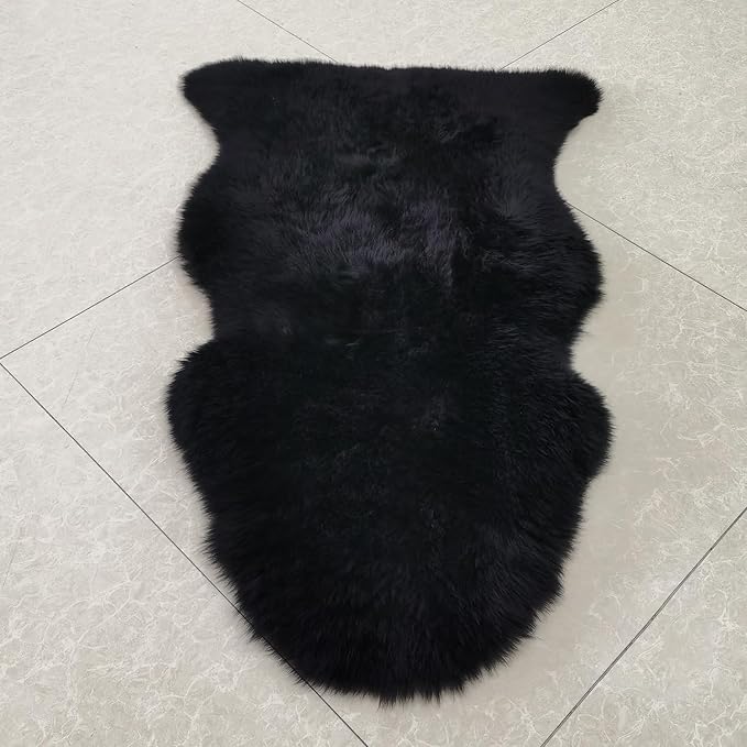 Champlus Genuine Australian Merino Sheepskin Rug, 2.3x3.3 ft Lambskin Area Rug, Sheep Skin Fur Rug, Single Pelt, Black