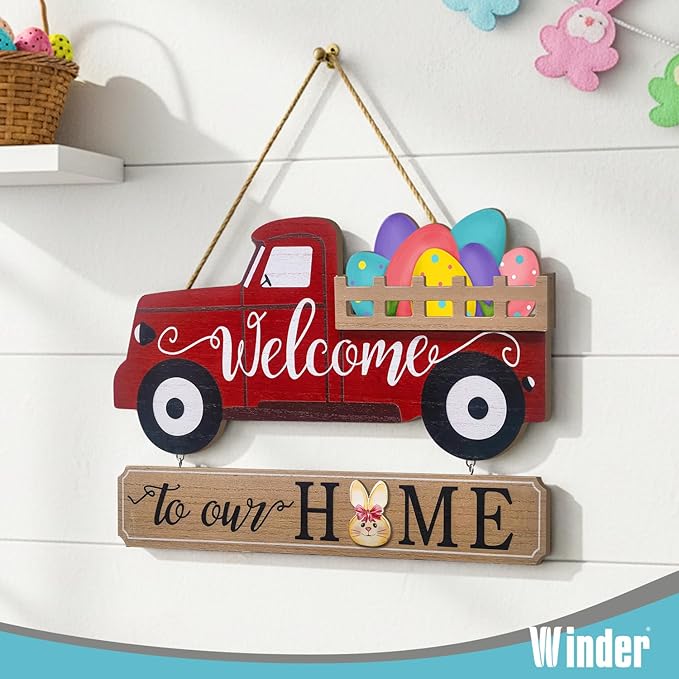 Winder 20Pcs Interchangeable Welcome Sign for Front Door,Seasonal Red Truck Decor Hanging Sign for Valentines,Easter, Independence Day,Halloween,Christmas Home Decor,Housewarming Gift
