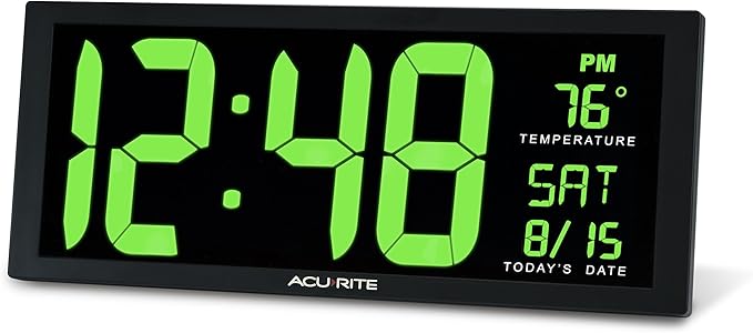 AcuRite 75155M 14.5" Large Green LED Digital Clock Inch, Green