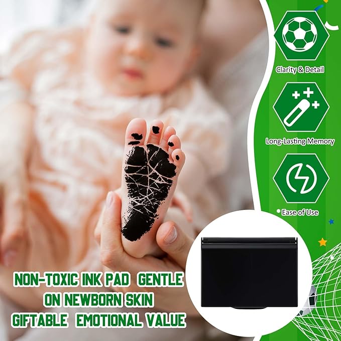 Soulchen Baby Soccer Ball Hand and Footprints Kit with Ink Pad - Newborn Footprint Keepsake for Baby Shower Favors, New Dad Gifts, Rookie of The Year First Birthday Present