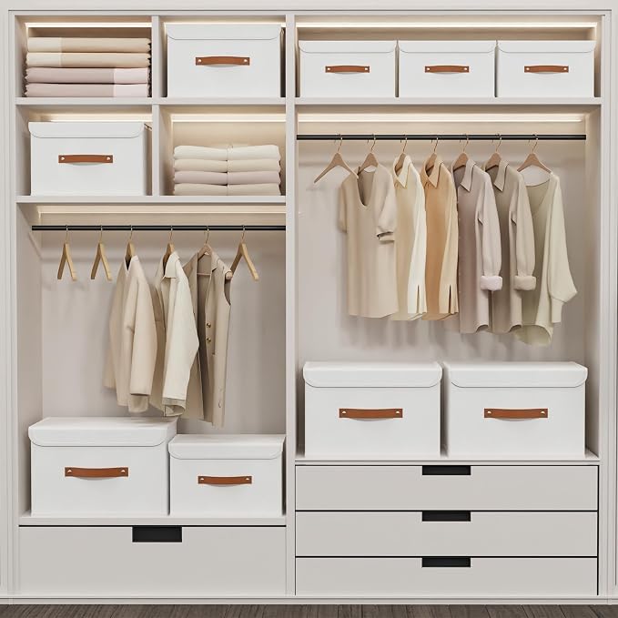 Yawinhe SNK018WL-S Set of 3 Foldable Storage Boxes with Lids for Towels, Clothes, 33 x 23 x 20 cm, White,