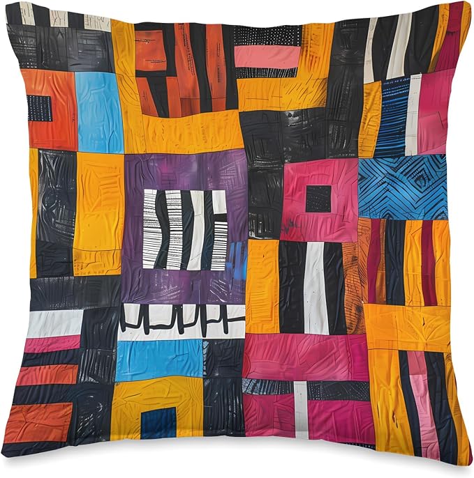African Mudcloth Color Block Design Throw Pillow