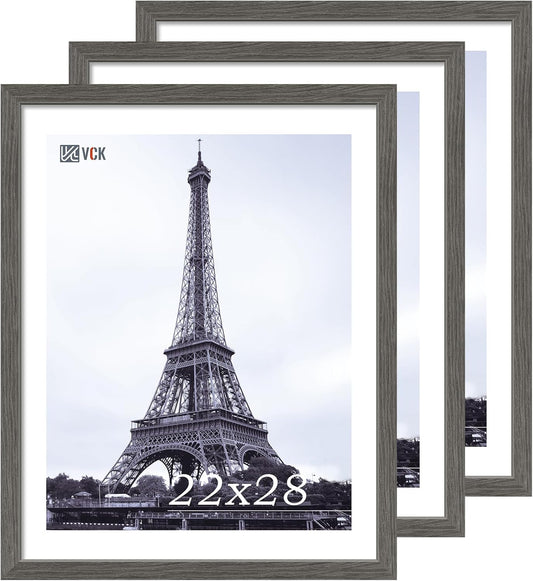 VCK 22x28 Frame Set of 3, Gray Solid Wood Poster Picture Frame, Exclusive Wood Grain, Wall Gallery Frame
