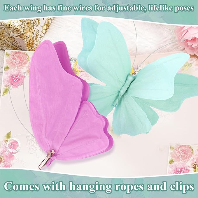 3D Hanging Butterfly Decorations, Butterfly Birthday Party Decorations, 4 Pcs Crepe Paper Butterfly Hanging Decorations for Girls, Women, Flower Garden Party Decorations