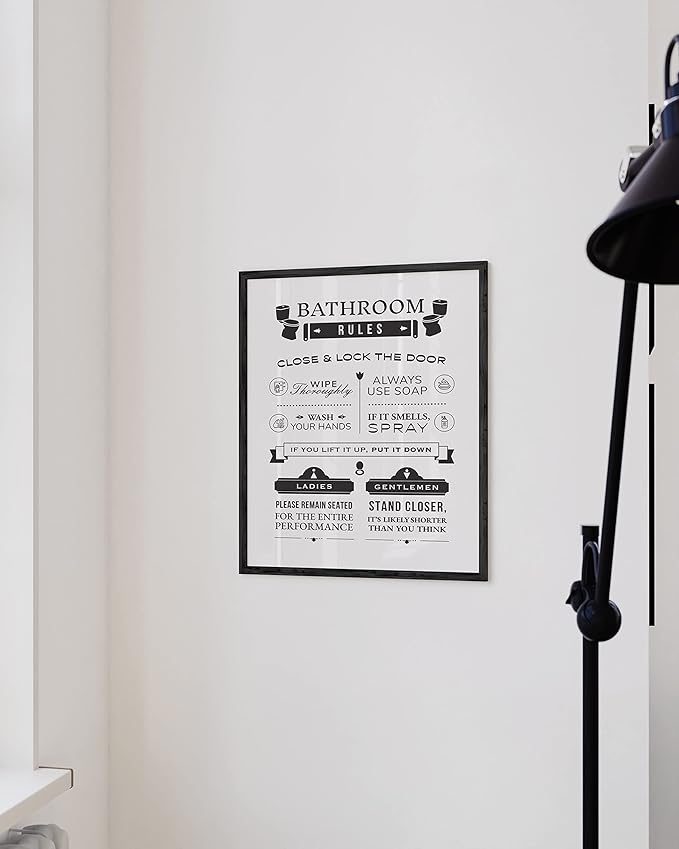HAUS AND HUES Funny Bathroom Decor Sign, 16x20 Black Framed, Minimalist Style