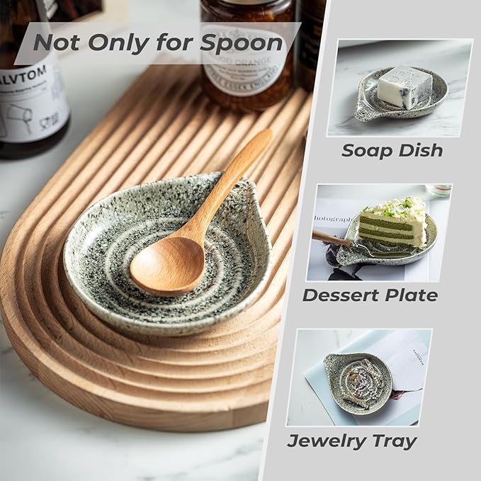 LAUCHUH Spoon Rest for Stove Top, 5 inch Large Ceramic Spoon Holder for Kitchen Countertop Heat-Resistant Spatula Holder for Ladle, Spoons or Tong, Farmhouse Decor, Special Gray