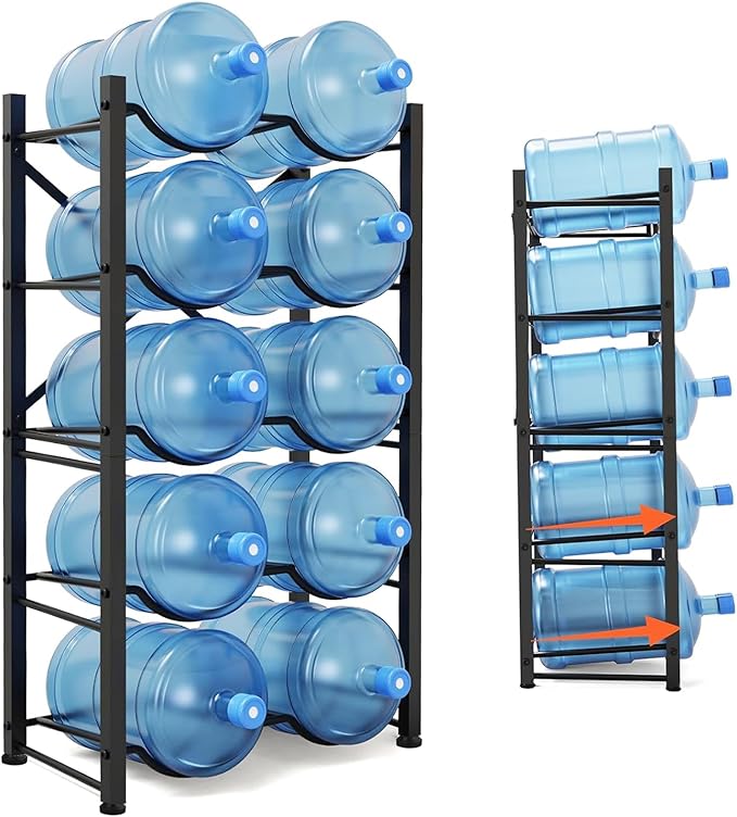 Semoprus 5 Gallon Water Bottle Holder for 10 Bottles, 5 Tiers Double Row Water Jug Holder, Detachable Heavy Duty Water Jug Stand, Water Jug Rack for Office, Kitchen, Garages, Restaurant, and Gym