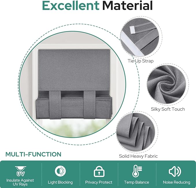 HOMEIDEAS 100% Linen Blackout Sidelight Curtains for Front Door, Side Door Window Curtains, Small Window,Thermal Insulated Covering, 1 Panel, W12 X L40 Inch, Dark Grey