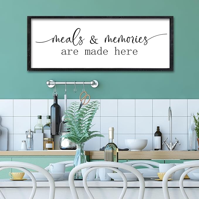 Surfapans Meals and Memories Are Made Here Sign Wall Art Decor 32"x12" for Kitchen Dining Room Large Wooden Framed Wall Hanging (Black)