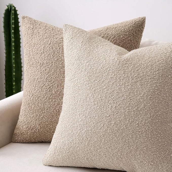 MIULEE 24x24 Inch Decorative Euro Sham Pillow Covers for Couch Bed Set of 2 Textured Boucle Neutral Throw Pillow Covers Oatmeal Accent Solid Pillowcases Sofa Living Room Home Decor