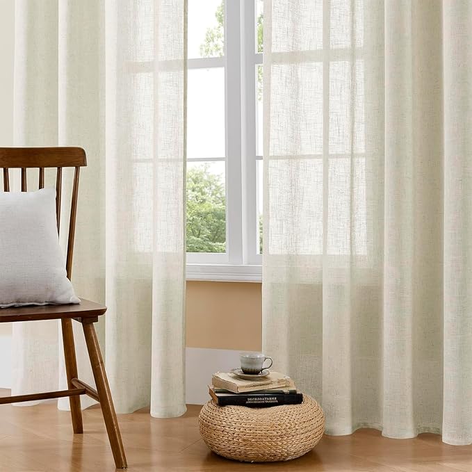 Joydeco Linen Curtains 84 Inch Length 2 Panel Sets,Light Filtering Curtains for Bedroom 70 Inch Wide Living Room Drapes with Back Tabs & Rod Pockets (W70 x L84 Inch, Beige)