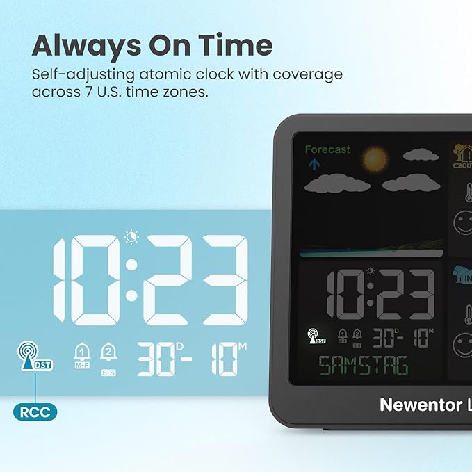 Newentor Projection Alarm Clock, Projection Clock for Bedroom Ceiling, Weather Station Thermometer with Projector Indoor Outdoor TEM&Hum, Forecast, Adjustable Backlight,MatteBlack with Red Projector