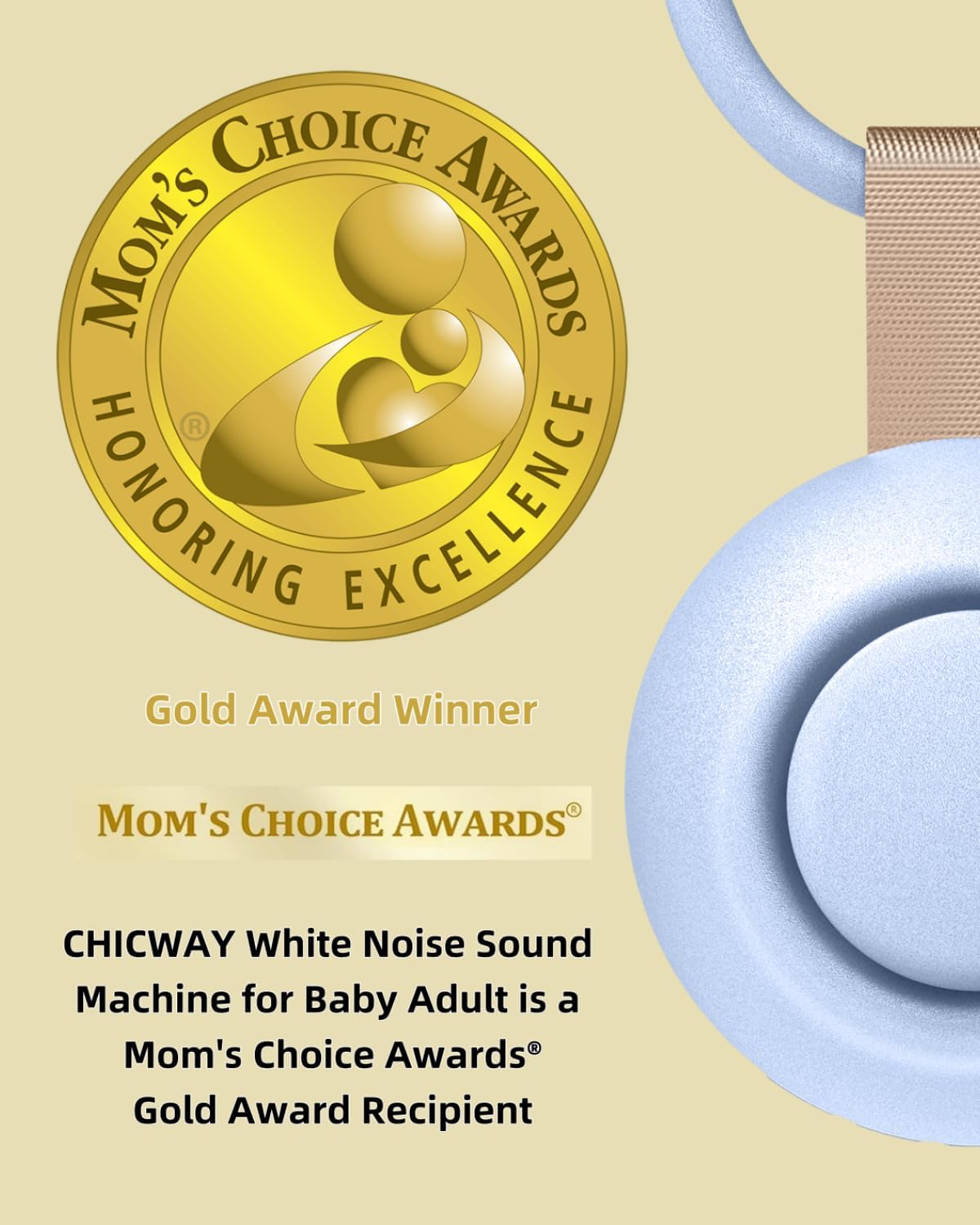 2025 Mom's Choice Awards, Portable Sound Machine for Baby Adult, AI Cry Detection, 18 Soothing Sound, Bluetooth Rechargeable White Noise Machine for Home Office Travel, Nursery Light, Blue