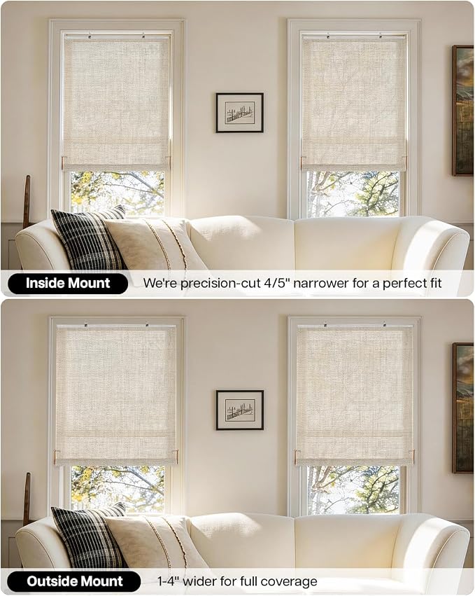 LazBlinds Manual Roll-up Bamboo Blinds, 30" W x 72" H, Star-Off White | Easy Install Roller Shades for Windows, Hook-On Light Filtering Bamboo Shades for Interior Indoor Windows