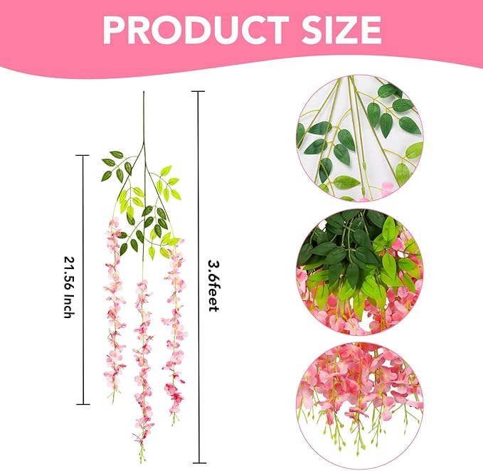 Alotiki Wisteria Hanging Flowers,36 Pack Fake Hanging Flowers Wisteria Artificiales Garland for Home Wedding Arch Floral Party Garden Ceremony Outdoor Decor,3.6 Feet Long(36,Pink)