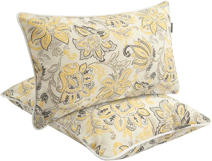 FUNHOME Waterproof Outdoor Lumbar Pillow Covers Set of 2,Home Decor for Garden Patio Furniture,Couch,Sofa 12"x20" Inch Decorative Pillows Cover Only,NO Insert(Yellow Flower)