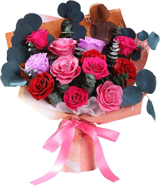 Lovenfold Flowers for Delivery Birthday Flowers Gift for Her,Preserved Flowers Bouquet 12 Roses Mixed Bouquet,Rose Gifts for Women Mom Grandma(Mixed 12 Reddish-B Roses)
