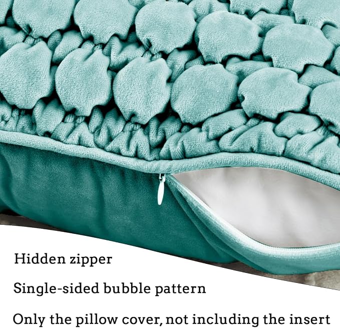 Throw Pillow Covers 18x18 Set of 2 Velvet Square Pillowcase Soft Skin-Friendly Thickened Decorative Farmhouse Cushion Covers Soft Bubble Texture for Couch Bedroom Living Room,Blue Green