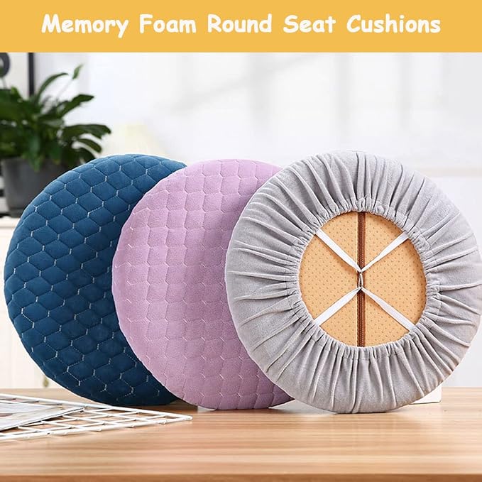 12" Round Seat Cushion Memory Foam Round Stool Cushion with Anti-Slip Bottom Soft Padded Round Chair Covers Pad for Home Kitchen Bar Beige