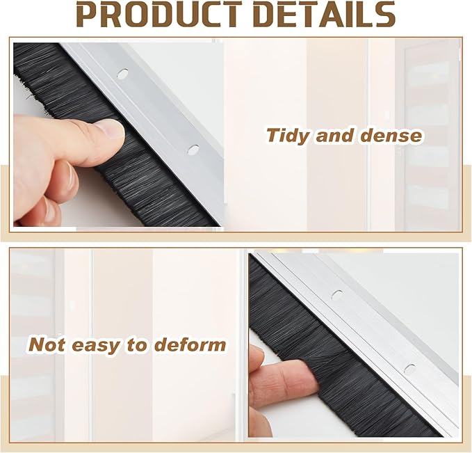 Hushee 4 Pcs 2x36 Inches Brush Door Sweep for Exterior, Aluminum Commercial Door Sweep Bottom All-Season Alloy Brush for Exterior and Interior Sealing Gaps Keeps Out Cold Air, Dust (Silver and Black)