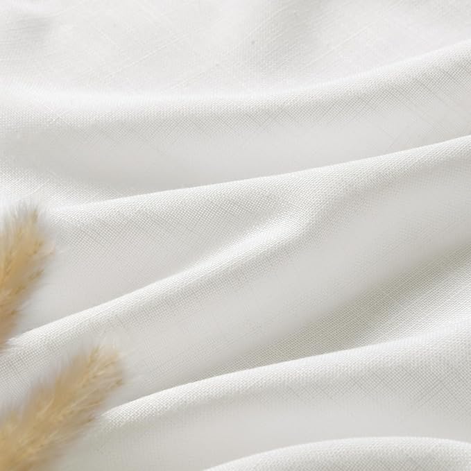 Nanspring Off White Cafe Curtains 54 Inch Length Set 2 Panel Back Tab Pocket Semi Sheer Drapes Short Linen White Curtain Tiers for Small Bathroom Window Basement Kitchen Door 38x54