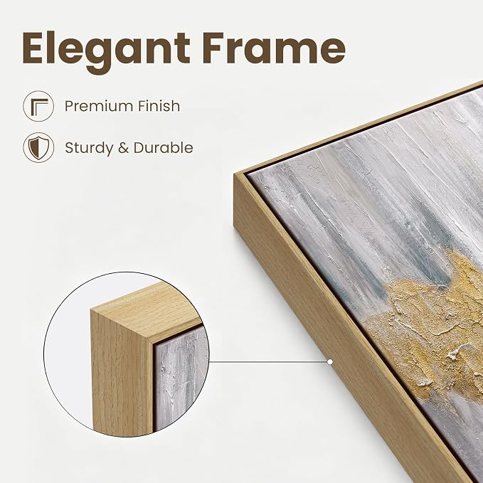 SAFERRYHOME Abstract Hand Painted Wall Art, Large 20"x40"x3 Framed | 3D Textured Framed Gold Wall Decor, Modern Golden Abstract Painting Minimalist Artwork for Home Office Living Room Hallway