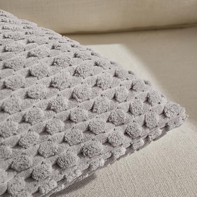 Fancy Homi Set of 2 Neutral Grey Decorative Throw Pillow Covers 20x20 Inch for Couch Bed Sofa Bedroom, Modern Farmhouse Boho Home Decor, Soft Fluffy Textured Corduroy Cute Gray Cushion Case 50x50 cm