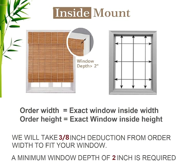 Sunbox Cordless Bamboo Roman Shade, Room Darkening Woven Wood Shades | Natural Caramel Brown Bamboo Window Shades for Living Room Bedroom Kitchen Doors, Easy to Install