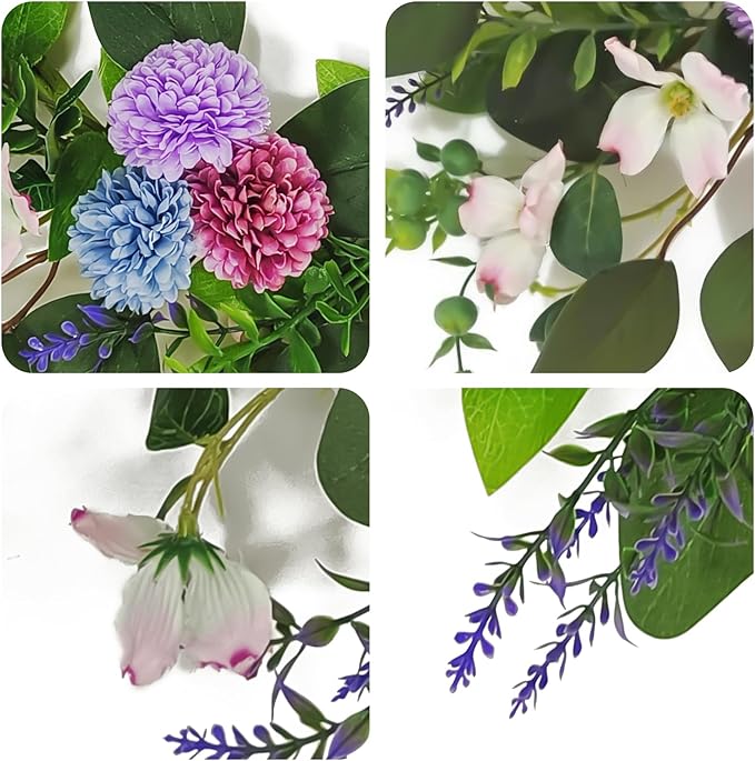 20 Inch Wreaths for Front Door, Spring Summer Flower Wreath - Purple Hydrangea Artificial Flowers for Easter, Home Decor, Farmhouse Wall, Porch, Front Door Decorations
