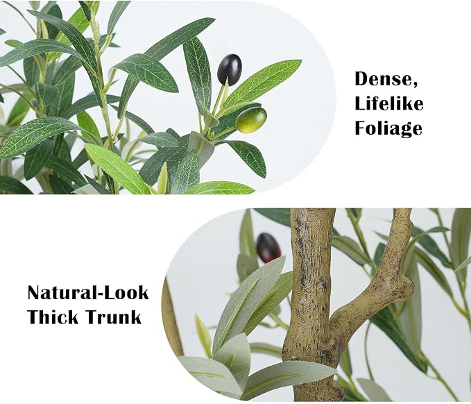 6FT Artificial Olive Tree with Elegant Planter & Moss, Faux Olive Tree Indoor with Natural Wood Trunk & Lifelike Leaves, Tall Fake Plant for Living Room Home Office Decor – Housewarming Gift