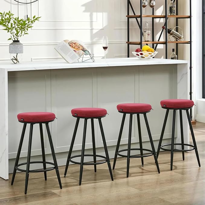 BUYUE Memory Foam Seat Cushion, Dia 13" Soft Velvet Round Stool Cushion Anti-Slip Chair Pads, S, Red
