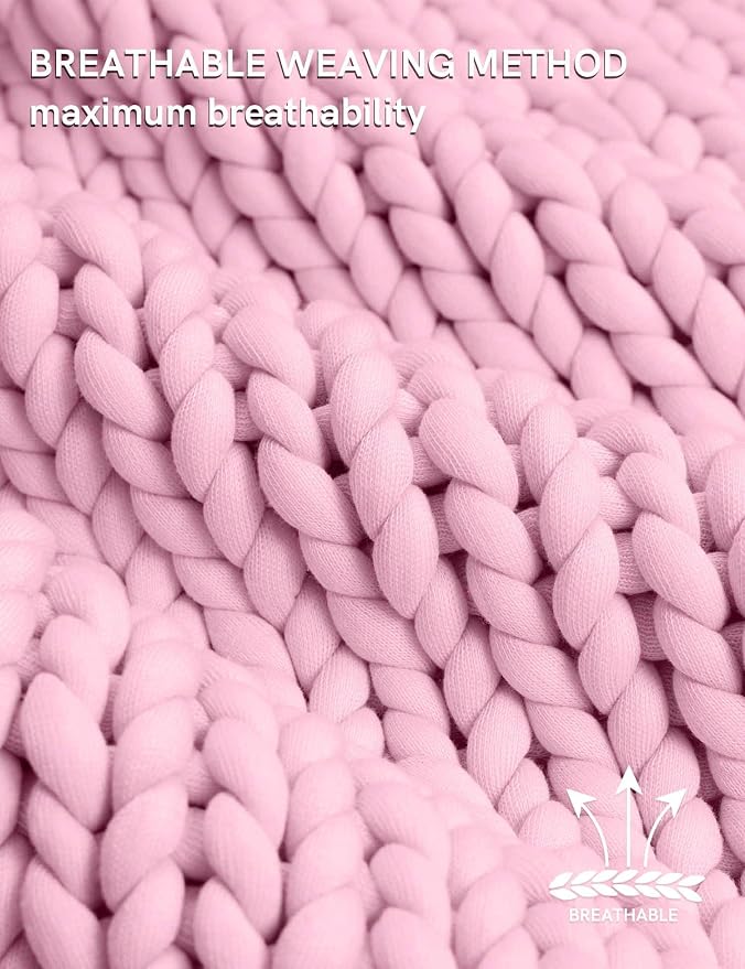 YnM Chunky Throw Blanket, Medium-Weight, Hand Knitted, Skin Friendly, Ventilated and Breathable, Machine Washable, Home Décor Piece for Couch, Sofa and Bed (Fancy Pink, 50x70 Inch)