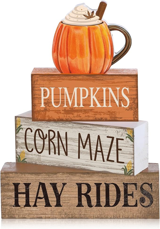 Lineshading 4 Pcs Thanksgiving Decorations for Home Thanksgiving Tiered Tray Decor Fall Cream Cups Table Decor Fall Centerpiece Rustic Cream Cups Block Sign Autumn Decorations for Home Kitchen Shelf