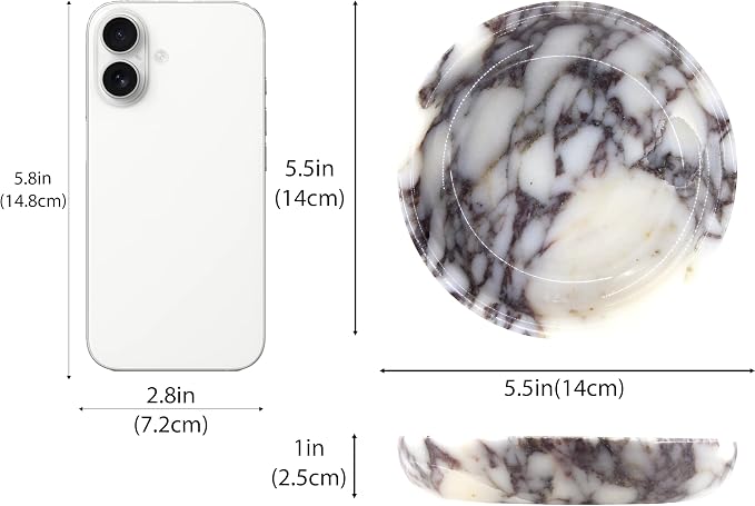 Small Natural Marble Jewelry Tray Key Plate Holder Dish Trinket Decor Catch All Bowl for Ring Earring Stone Gift for Women Daugther,Calacatta Viola,5.5"