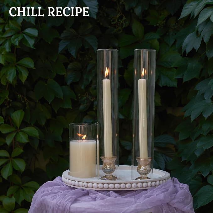 CHILL RECIPE Hurricane Glass Candle Holders-Set of 6 Tall Taper Candle Holder with 14” Tall Clear Cylinder Covers for Wedding Table Centerpiece Home Decor (Gold Base+Clear Chimney)