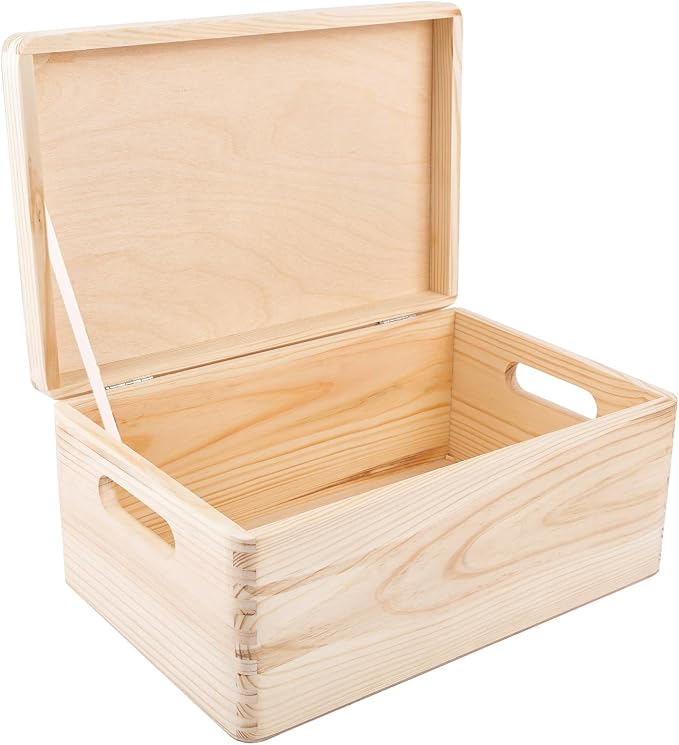 Creative Deco Personalized Wooden Storage Box School Box | 11.8 x 7.87 x 5.51 in (+-0.5) | Mulitple Choice | Hinged Lid Handle Engraving | Unpainted Gift Box | Rough UNSANDED Keepsake Souvenir Chest