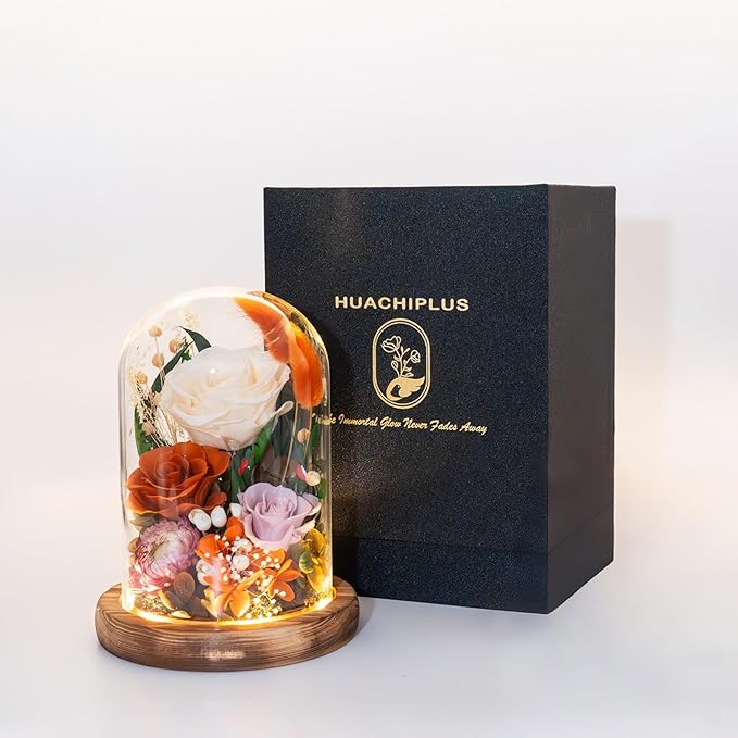 Forever Flower Gifts for MOM:Perfect Mothers Day Flowers for Mom Wife Grandma-Preserved Flower with Symbolic Ladybugs–Flowers for Delivery Prime on Anniversary Birthday (Orange)