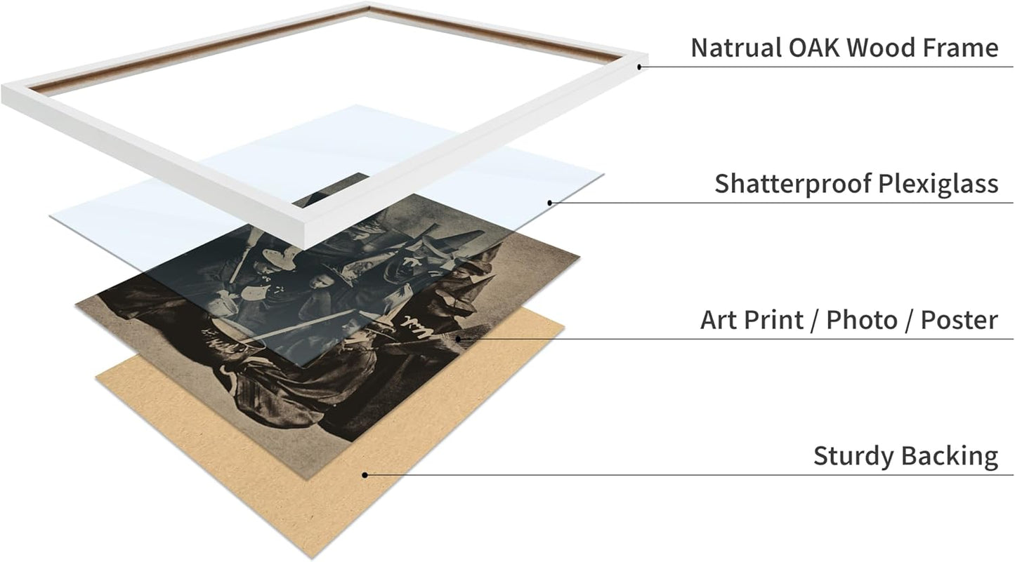 Poster Master Vintage Photograph Poster - Retro Halloween Print - Gift for Artist, Friend - Witches Cooking, Pointy Hats, Broomsticks, Black Magic - Wall Decor for Bedroom, 16x20 White Framed