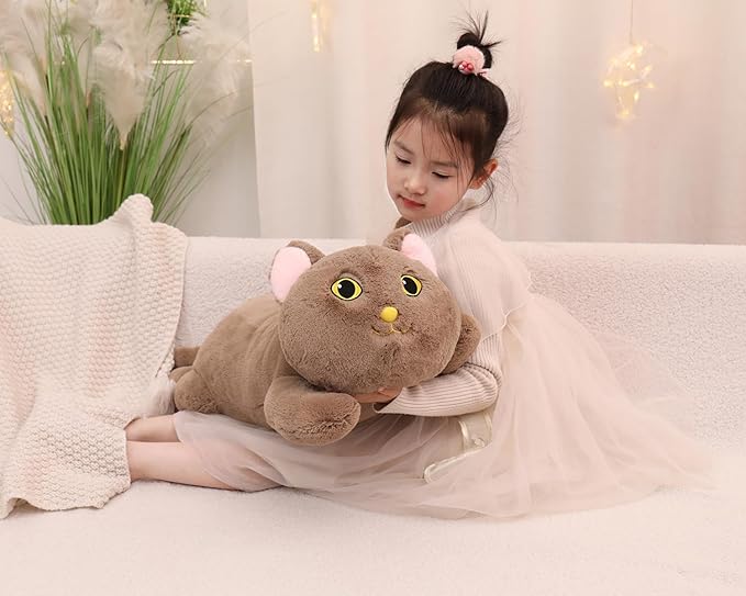 YESGIRL 26.4 inch 5 lbs Cat Weighted Stuffed Animals, Large Weighted Plush Animal, Cute Plush Toy Pillow, Soft Kawaii Plushie Gifts for Adults, Kids, Boys and Girls (Brown)